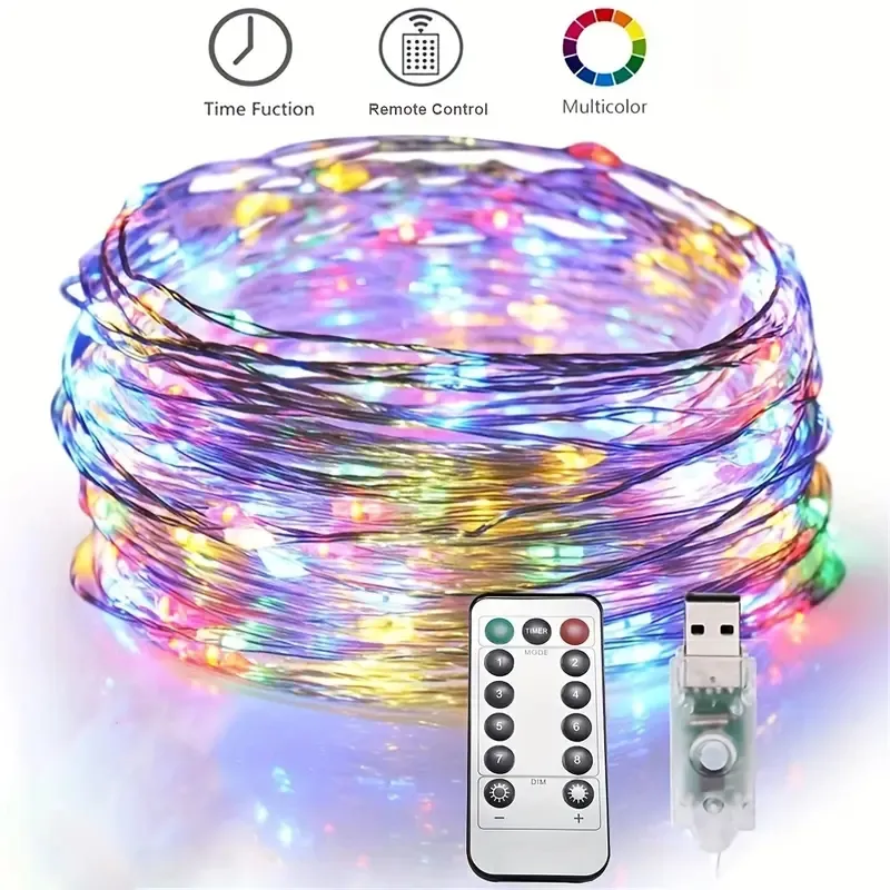 1Set of USB -opererade LED -twinkle -stränglampor med fjärrkontroll, Silvery Wire Fairy Garland för julbröllopsfest Hem Dekorativ 50 LED -ljus.