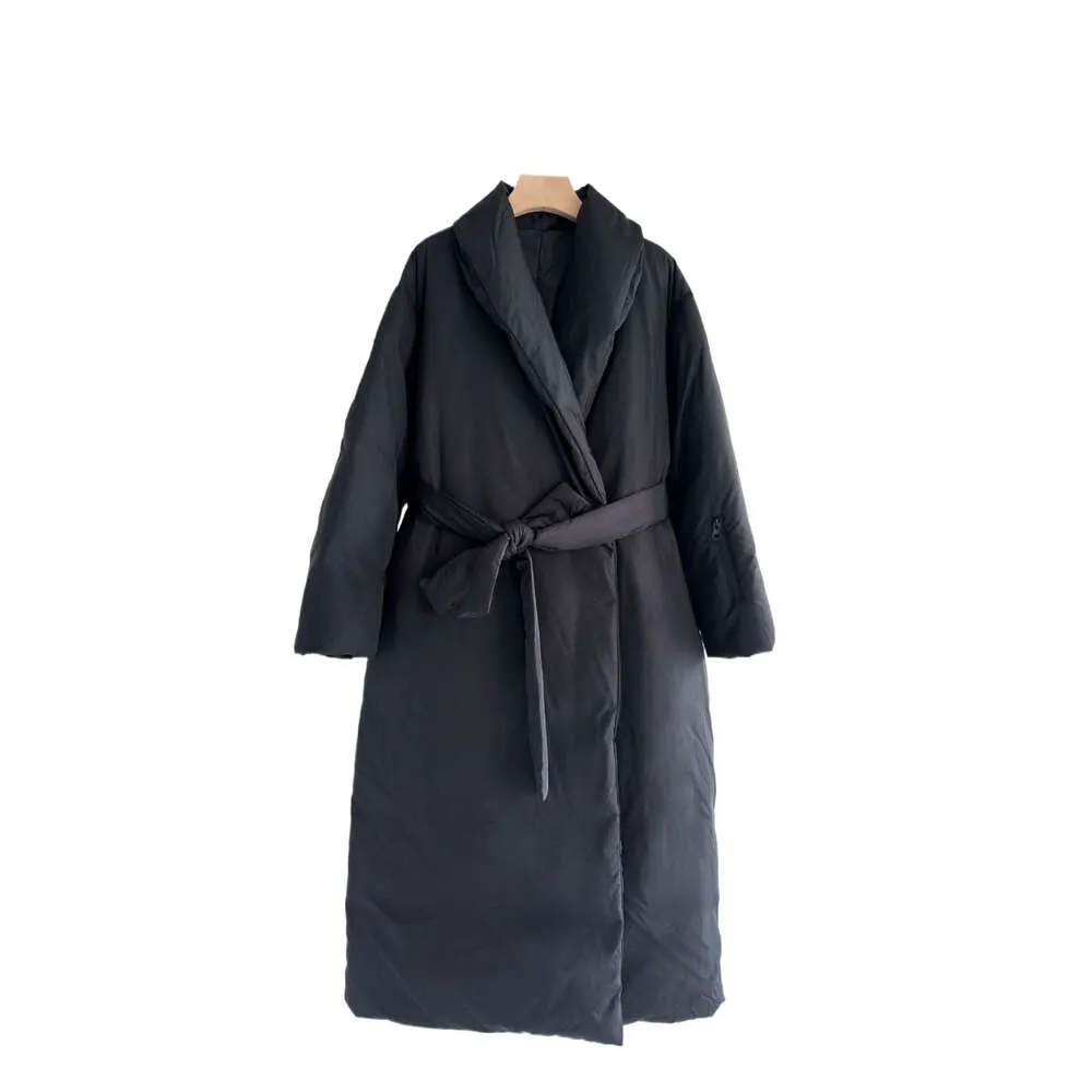 Winter designer nieuwe losse verdikte cape type minimalistische stijl revers 90 witte eendendons lange jas dames grote naam jas met riemHV50 5RMKM