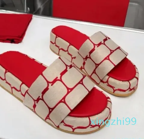 Bege preto vermelho tecido flatform chinelos sandálias tecido plataforma slides moda chunky inferior slide verão praia algodão sandália