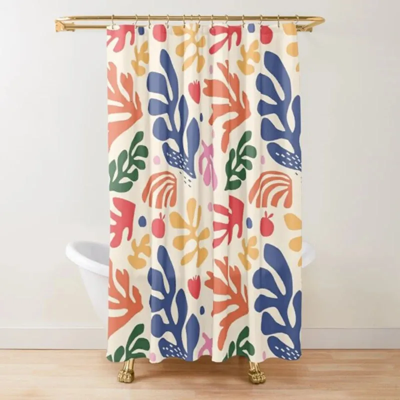 Abstract Matisse Flower Art Shower Curtain Modern Geometric Simple Aesthetic Pastel Boho Trendy Bathroom Decor with Hook 240105