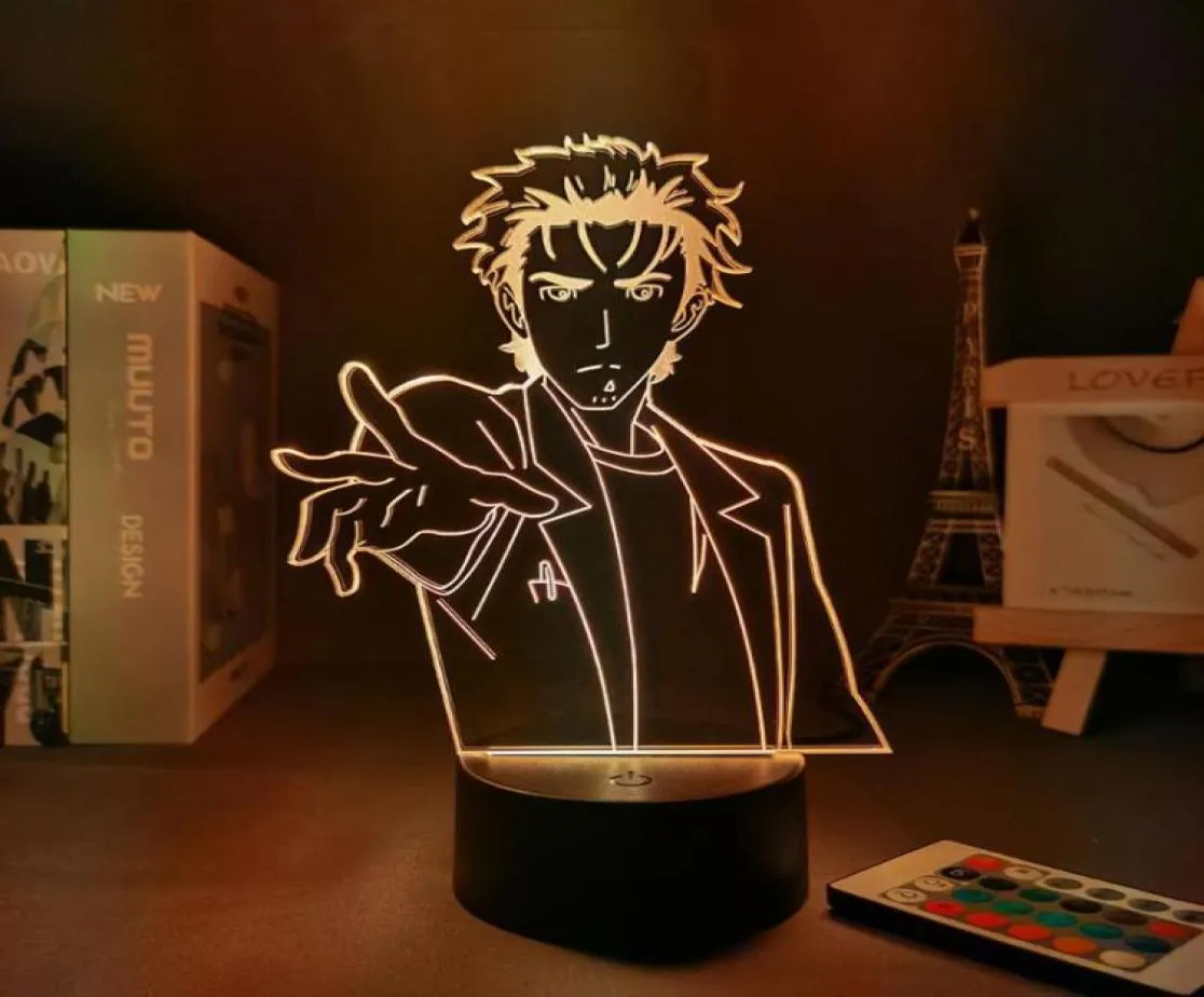 Luci notturne Anime Figura Steins Gate Rintarou Okabe 3D Lampada al neon per la casa Led Bambini Arredamento camera da letto Manga Desk4191805