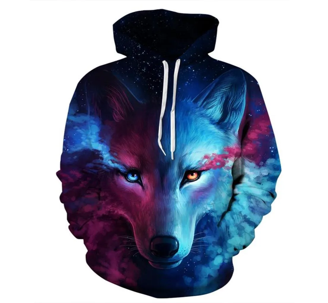 Neues Design Galaxy Space Wolf 3D-Druck Hoodies Sweatshirt Männer Frauen Kapuzenpullover Tops Hip Hop Unisex Grafik Pullover1436162