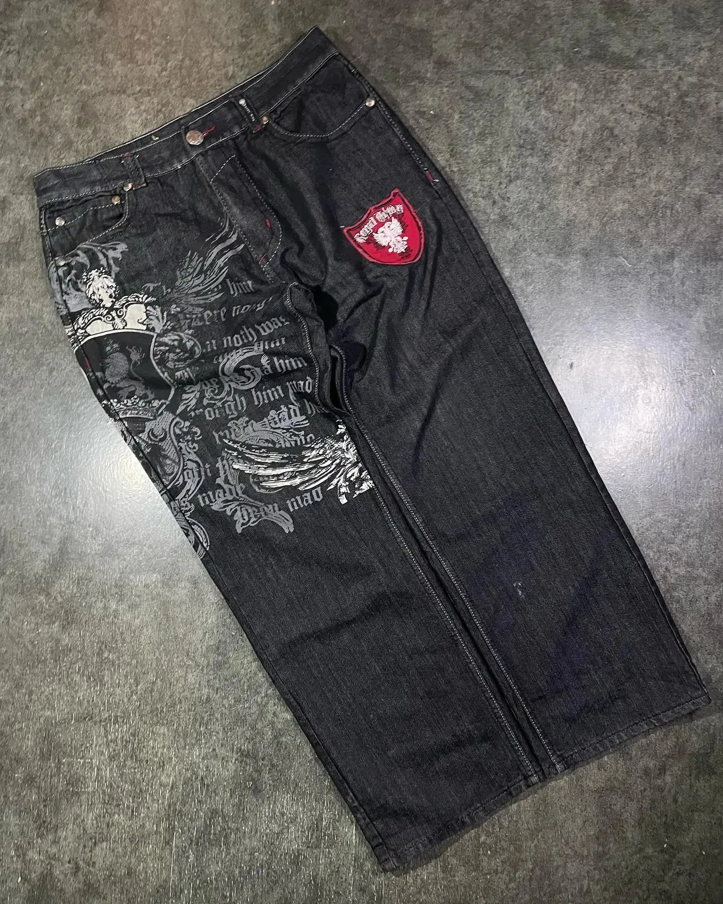 Jean Baggy Rétro Y2K Imprimé Totem - Taille Haute, Jambe Large, Style Goth Harajuku Hip-hop, Unisexe