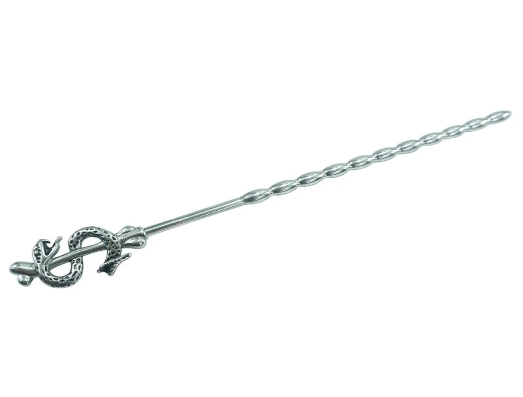 Tubo de plugue para pênis bdsm, novo design, diâmetro 6mm, comprimento 197mm, dilatadores de plugue uretral de aço inoxidável com cabeça de cobra, inserção de pênis, brinquedos sexuais 9569101