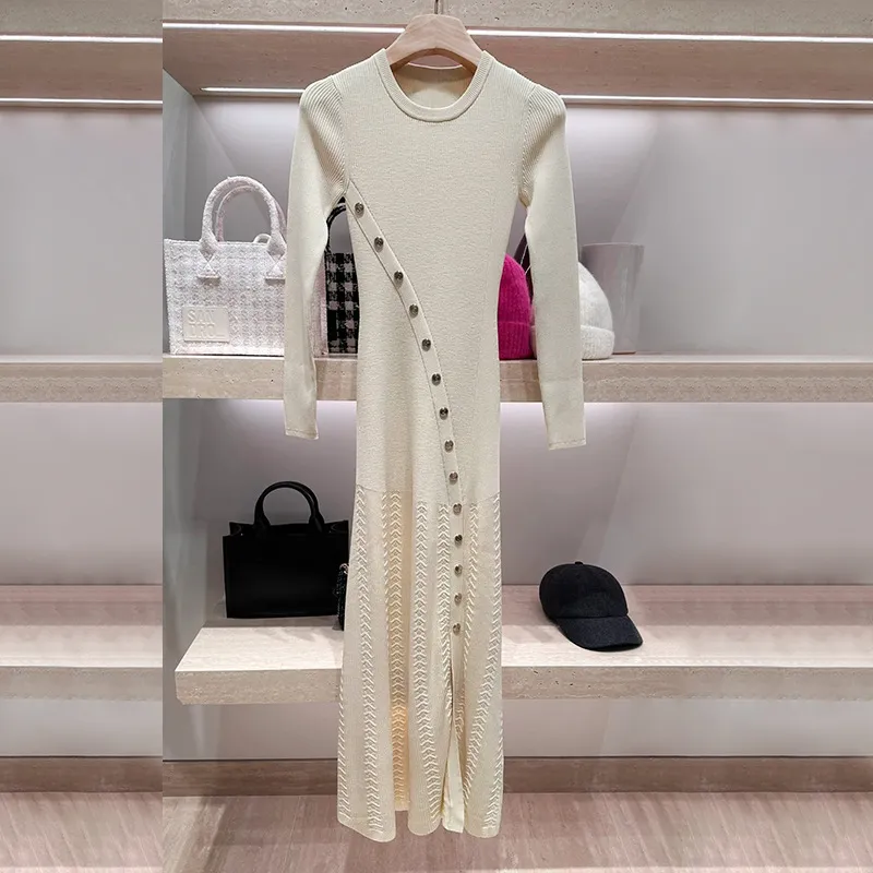 Solid Color Split Long Sleeve Slim-Fit Knit Dress for Women with Above Knee  Length and Empire Waistline from Dhgate Skirts - price 100.19