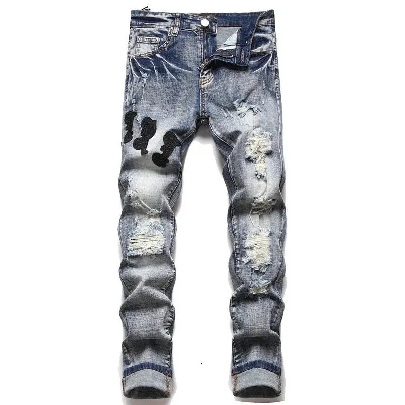 Ripped Jeans Jeans Rolled Up 2019 Embroidered Ripped Jeans Men's - Main Image
