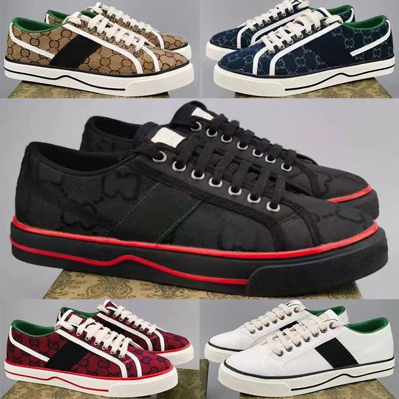 Tennis 1977 Canvas sneaker Menskvinnor Casual Shoes Italy Green and Red Web Stripe Rubber Sole Luxurys Sneakers Shoes