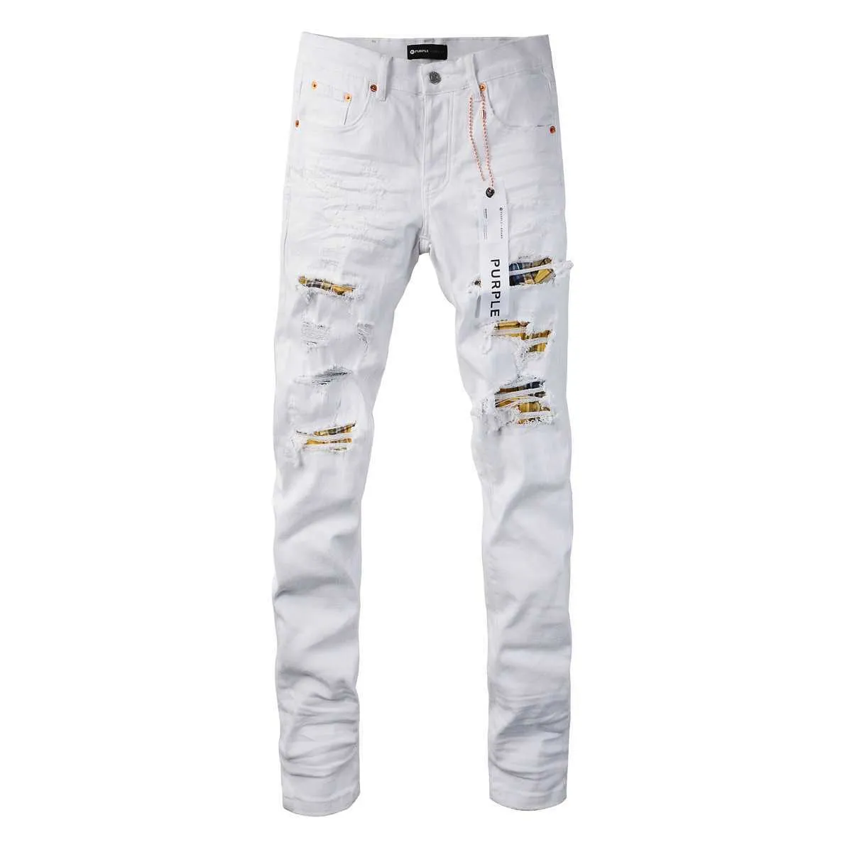 Mens Purple Brand Jeans American High Street White Patched Hole