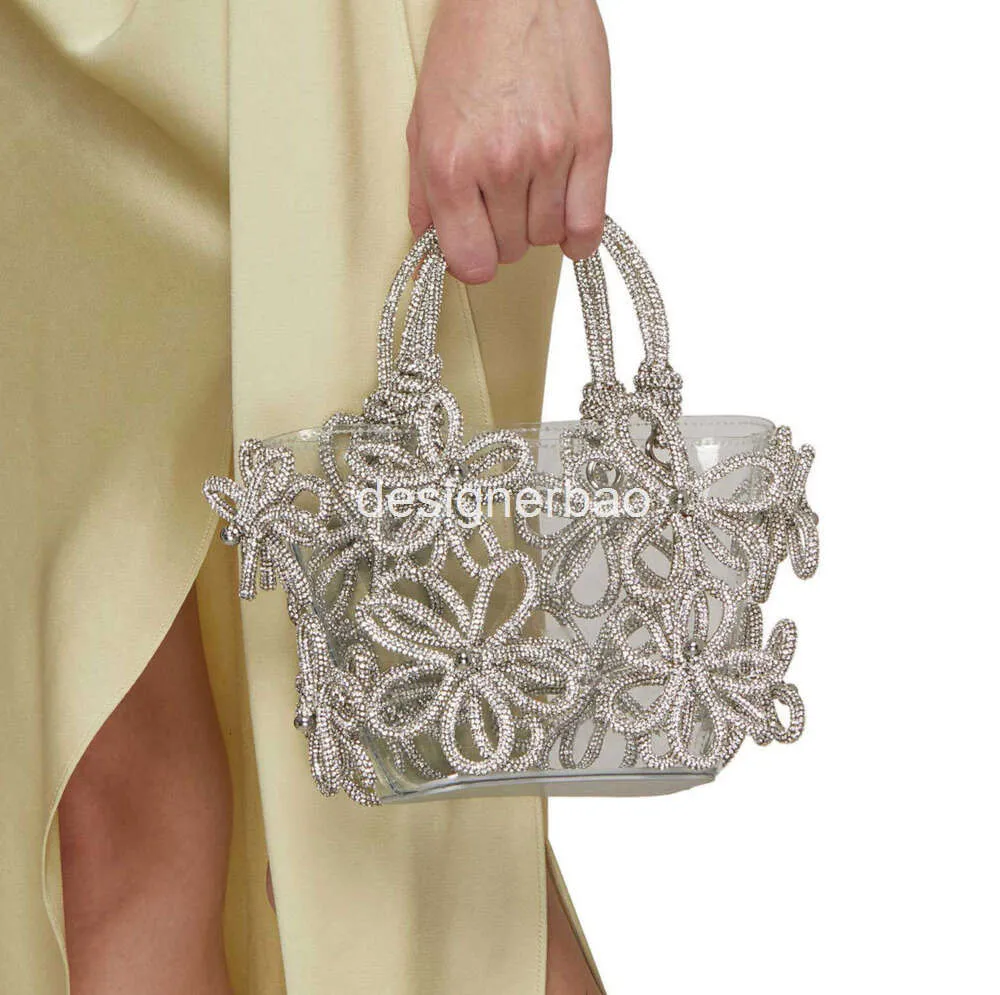 Bolsos de hombro Flor Rhinestone Tarde para las mujeres Transparente 2024 Diseñador de lujo Crystal Clutch Monederos Bolso Damas Fiesta de boda