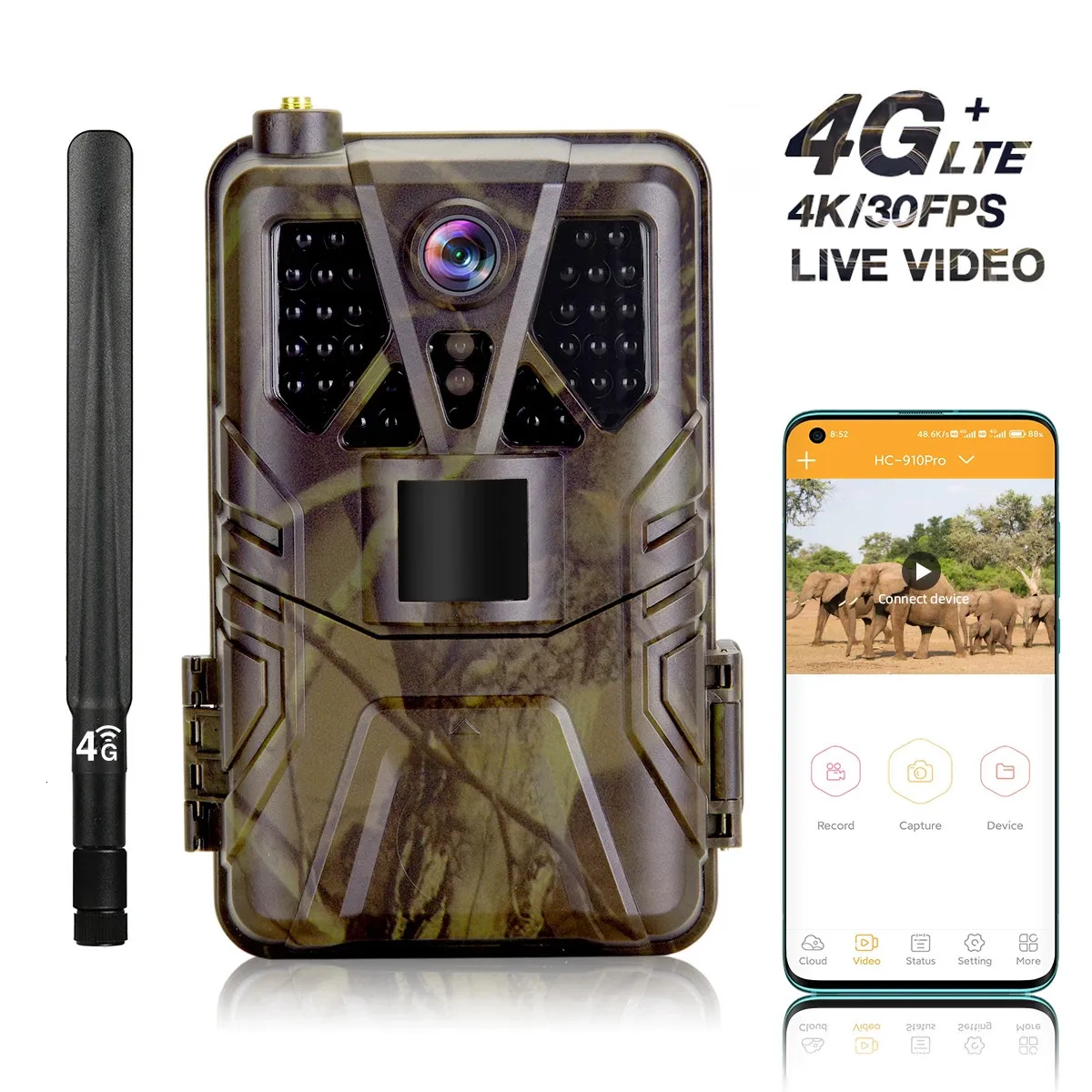 4K 30FPS Video App Trail Camera Cloud Service 4G 30MP Live Stream Media Wild Hunting Cameras Night Vision Potraps HC910Pro 240104