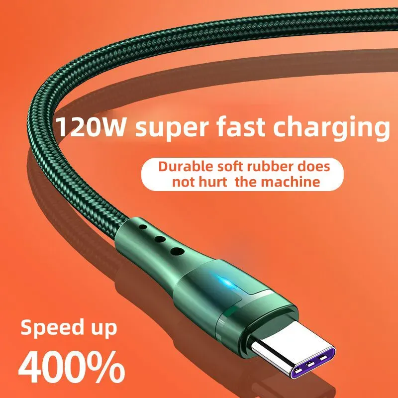 120W supersnabb laddning av USB -typ C -kabeltelefonladdare för Galaxy S23 Huawei P30 Xiaomi 13 12 Pro OnePlus 11 Poco Data Cord 0,3M/1M/2M