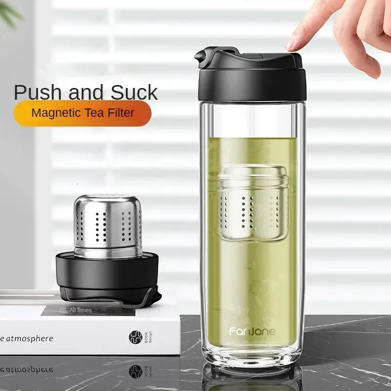 Creative Tea Glass with Magnetic Tea Filter Magnet Separable Teas Infuser Glass Water Bottle for Travel Car Business Tea Maker 240104