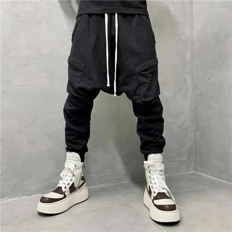 Herrspårar Dark Retro Wash Water Personlighet Lågkvalitet Harem Pants Pocket Overallar Fashion Designer Ankle-bundna Sweatpants