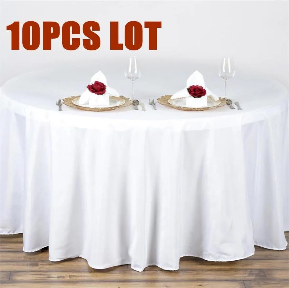 Nappe de Table 10 pièces sans couture 120quot nappe ronde Mariage blanc El couverture superposition Mariage Polyester7872207