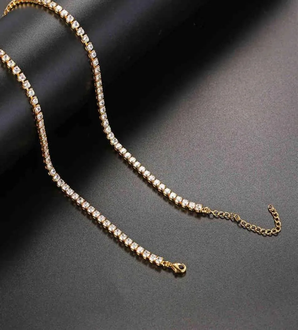 Gargantilha de zircônia cúbica cz de alta qualidade, colar feminino 2mm m 5mm sier 18k banhado a ouro fino com corrente de diamante colar de tênis220a9194787