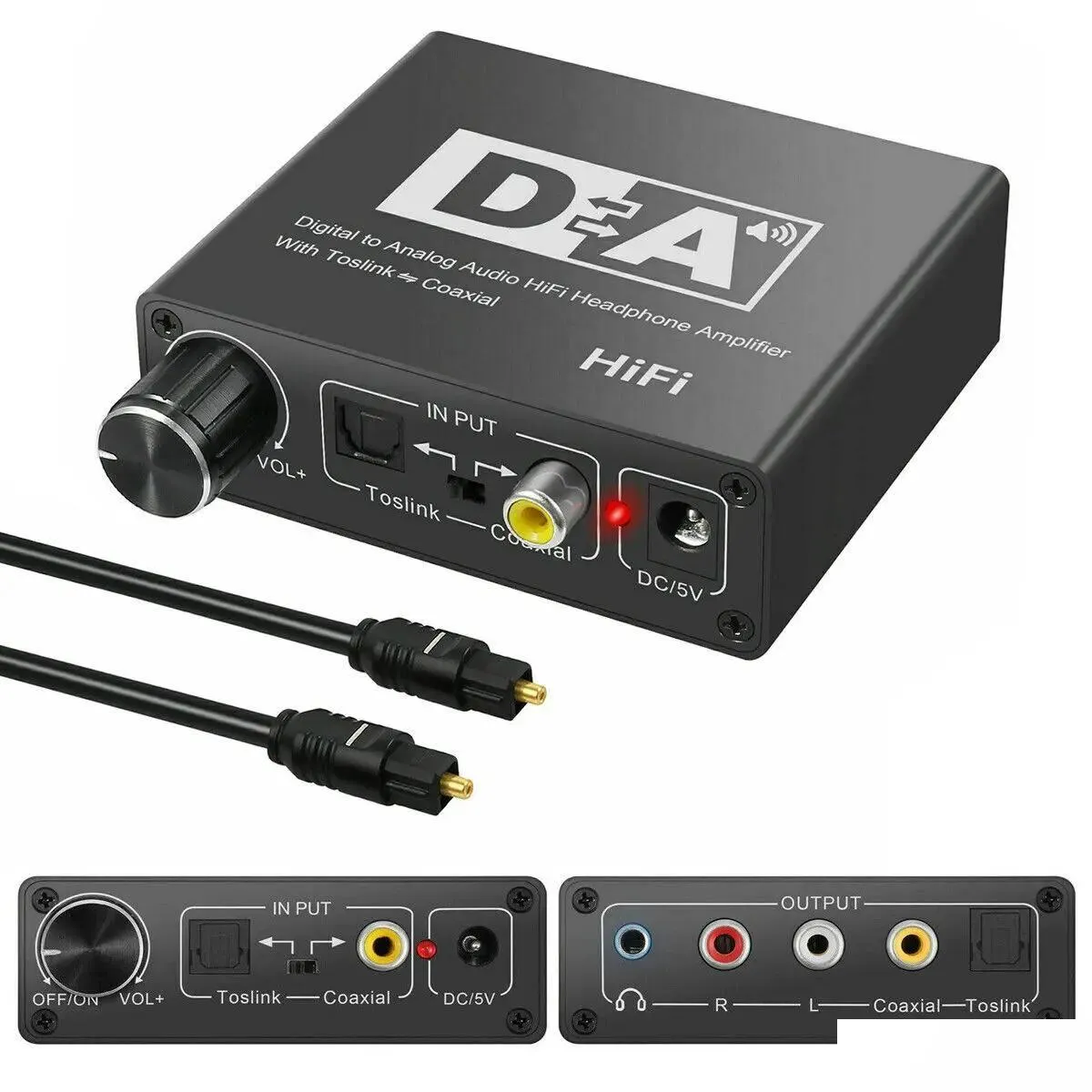 Videokablar Anslutningar 32192KHz HIFI DAC AMP Digital till analog O Converter RCA 3,5 mm Jack hörlurarförstärkare Toslink Optisk COA DH3XM