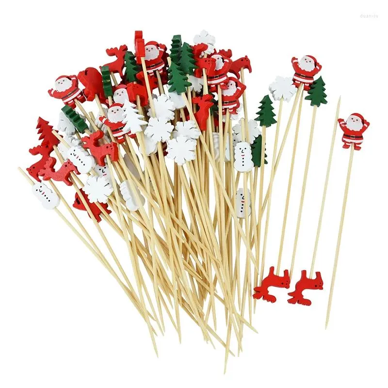 Decoração de festa 50 pcs Natal Bambu Food Picks Palitos Santa Sobremesa Buffet Salada de Frutas Ano Suprimentos de Natal