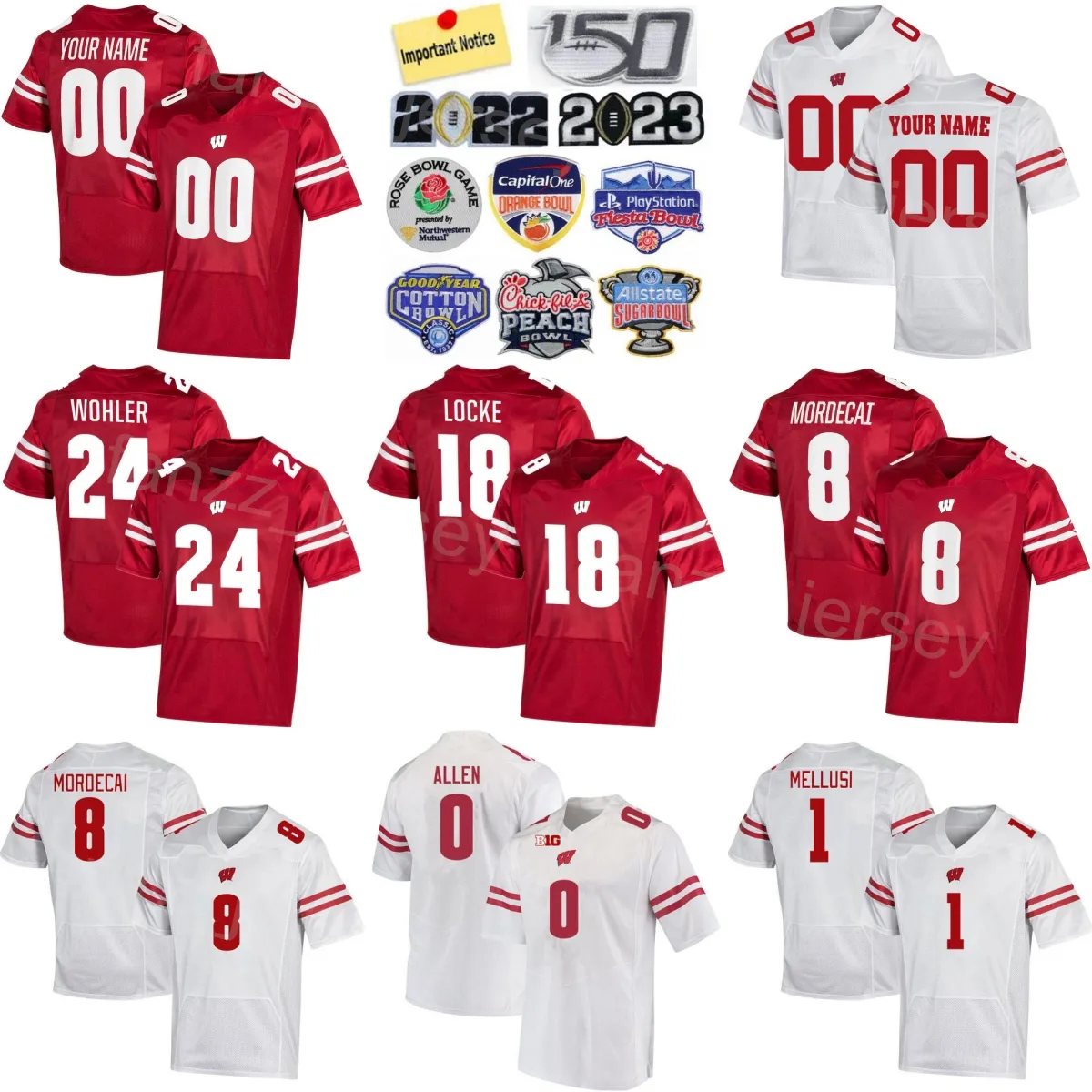 Stitch Football College Wisconsin Badgers 1 Chez Mellusi Jersey mens 6 Will Pauling 24 Hunter Wohler 8 Tanner Mordecai 18 Braedyn Locke 0 Braelon Allen University