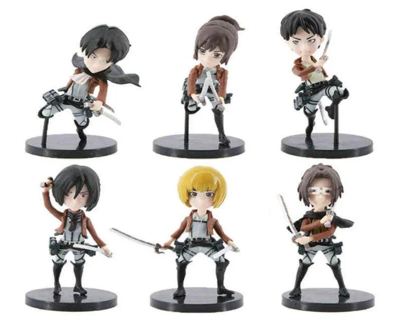 Atak 6PCSSET na Titan Anime Figure Rivaille Rysunek Mikasa Figura Eren Jaeger Figurine Model Figurine Toy H11245262327