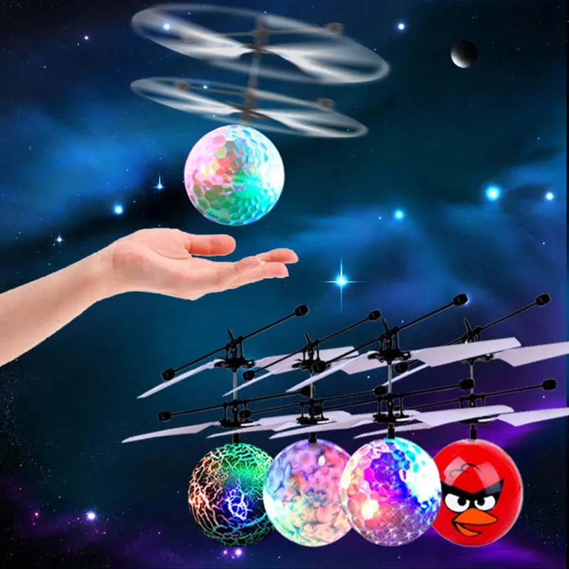 Kids Flying Ball Sensing Sensor Aircraft Lighting Colorful Flying Shinning Ball Novelty Glowing LED Toy Drone For Children Gifts 240105