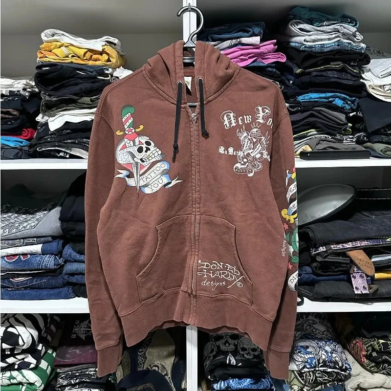 Y2K Zip Up Bluiery American Vintage Vintage Wzór streetwear Hip Hop Harajuku mężczyzn Kobiety gotyckie hip hop duże bluzy 240104