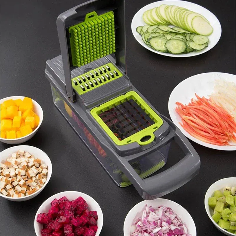 Vegetabilisk skärare Vegetabilisk skiva multifunktionella kökstillbehör Korg Fruktpotatisskalare Morot Grater Vegetabiliska skivor 240104