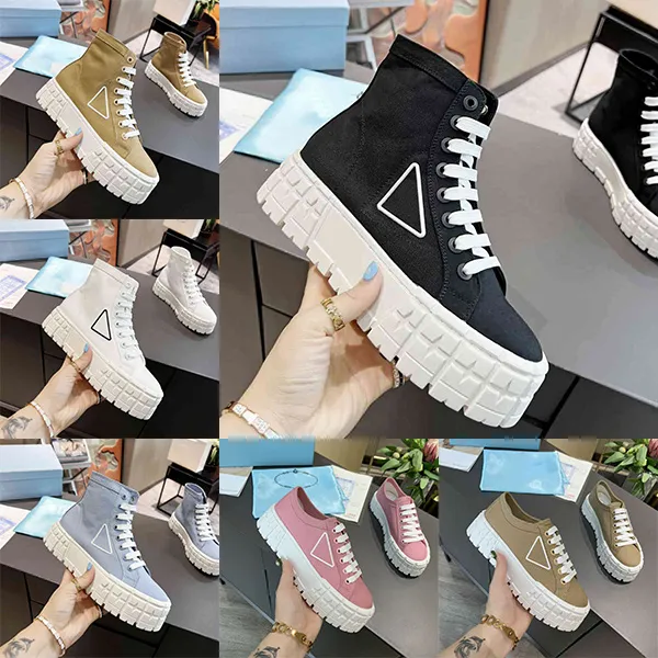 Designer Double Wheel Nylon Gabardine Sneaker Schuhe dicker Boden Chunky Lightweight Sole Schuhe Damen Weiß Blau Desert Beige Plateau Canvas Sneakers Größe 35-41