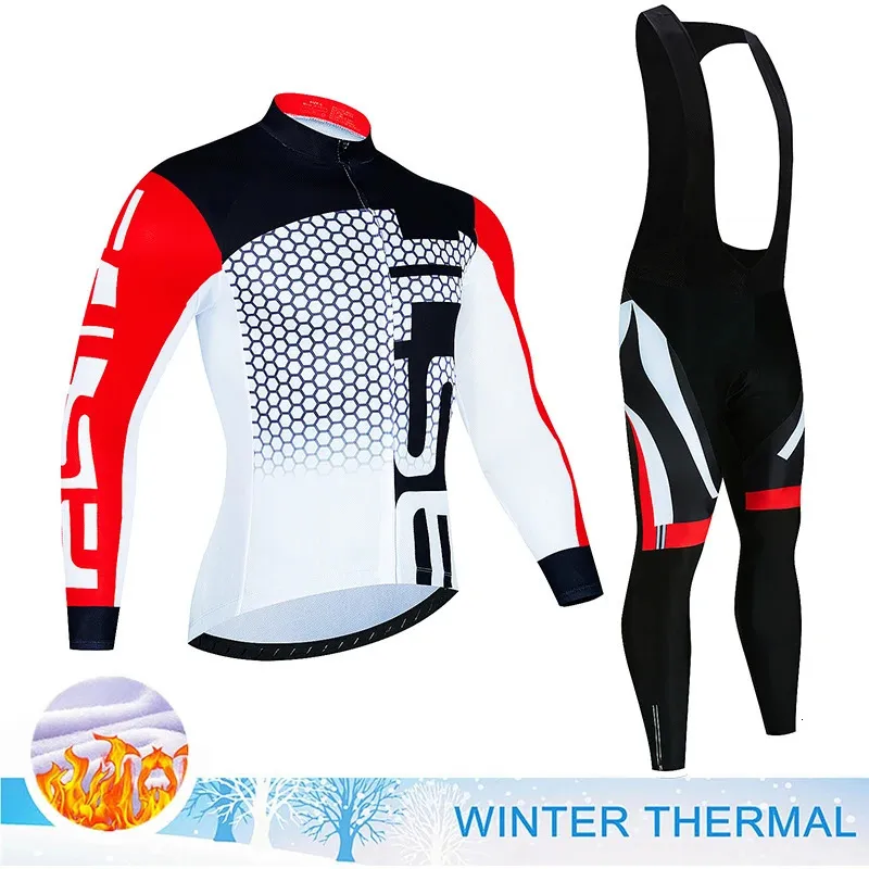 Pile termico invernale Set Abbigliamento da ciclismo Completo da uomo in jersey Sport Equitazione Abbigliamento da bici Pantaloni con bretelle Set caldi Ropa 240104