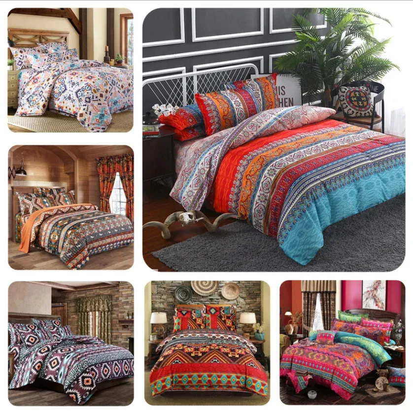 yi chu xin 3d bohemian bedding set queen size boho duvet cover set pillowcases 2/3pcsベッドセット240105