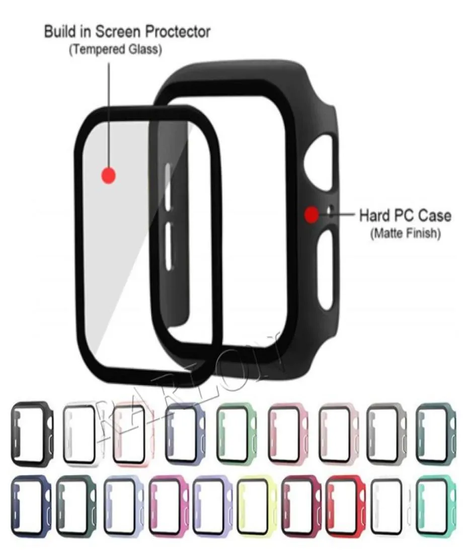 Étui rigide iWatch PC avec verre trempé 38mm 42mm 40mm 44mm 41mm 45mm 49mm pour Apple Watch 8 7 6 SE 5 4 couverture 360 plein écran Prote9227315