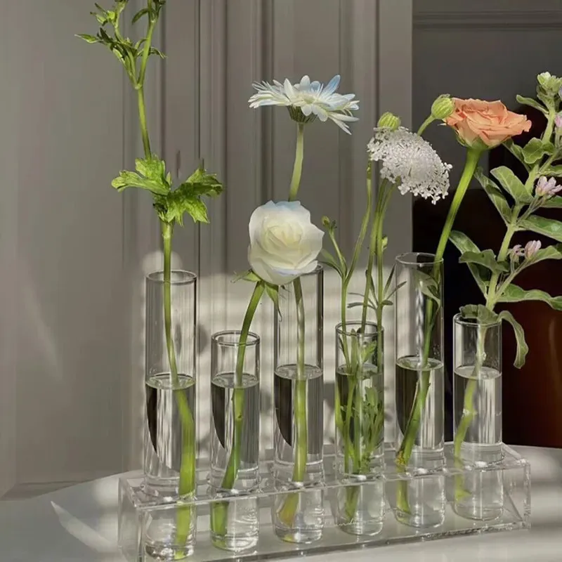 En rad vaser teströr vaser ins vind högt värde glas netröda ornament blommor hydroponics kombination dekorationer 240105