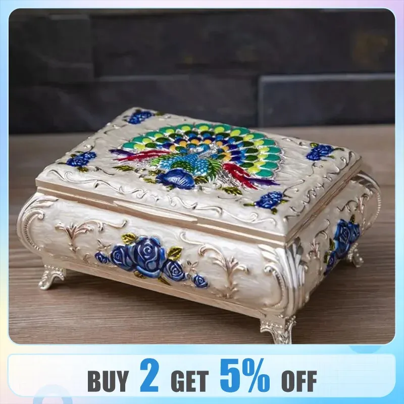 Classic Jewelry Box Vintage Style Flower Carved Trinkets Storing Container Creative High-end Ring Necklace Small Storage Boxes 240104