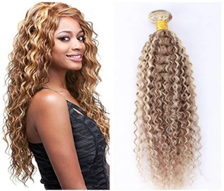 Ludzkie włosy wiązki koloru fortepianu mieszane 27 613 Blondynka Kinky Curly Hair Wefts Afro Kinky Brazylian Virgin Hair 3pcllot Nowe arri1672240