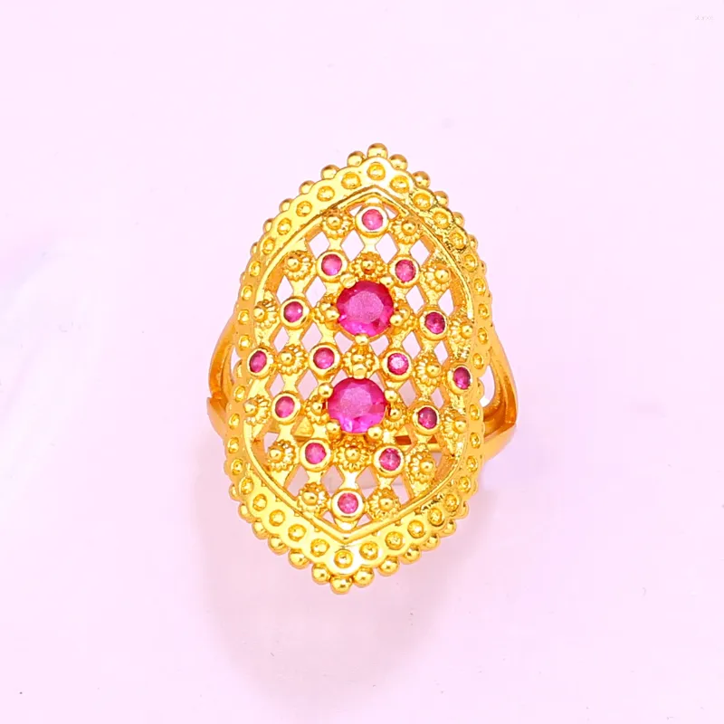 Anneaux de mariage en laiton plaqué or, bague en pierre rose, taille réglable, bijoux de mode du moyen-orient, fiançailles pour femmes et filles, articles