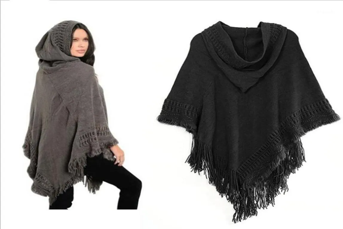 Halsdukar kvinnor039s huva poncho batwing stickad sjal mantel kappa stickkläder cape size8347123