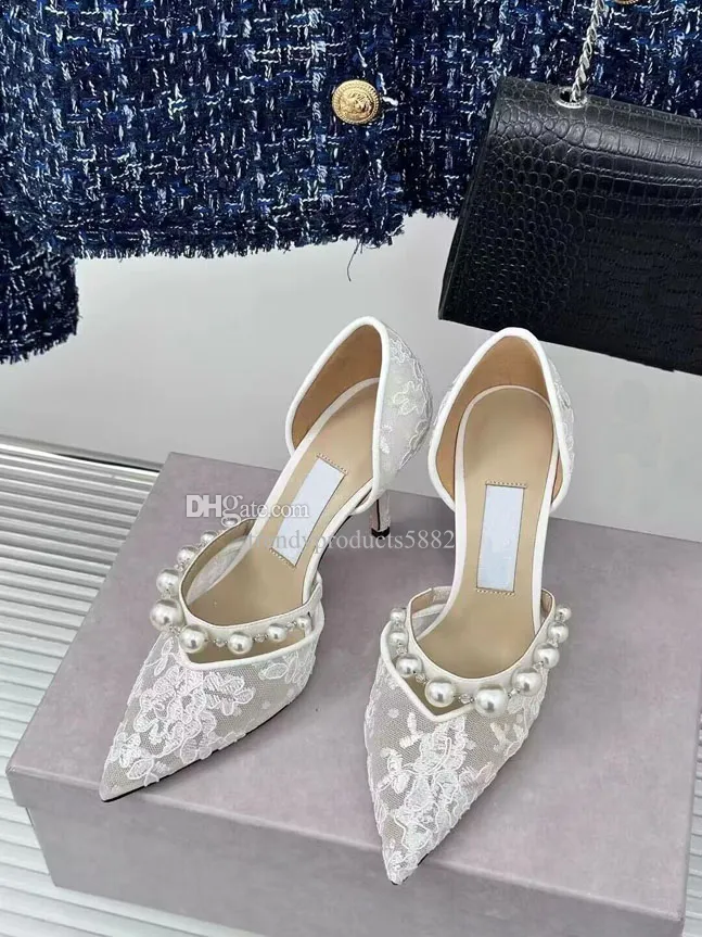 Sandale en dentelle à bretelles avec chaussures de soirée incrustées de cristal, décoration en diamant, talon chaton de 8cm, talons hauts de dîner pour femmes 34-40