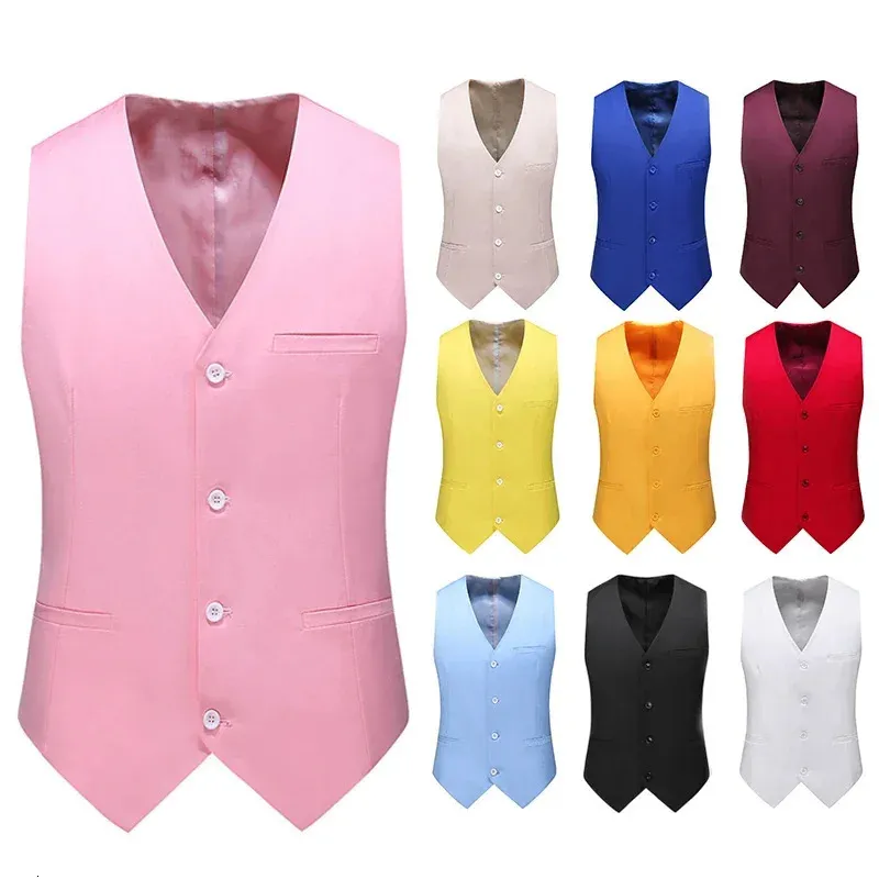 Väst MENS Fashion Casual Högkvalitativ fast färg Slim Stor storlek Business Office Waistcoat Men Groom Wedding Dress Suit Västar 240104