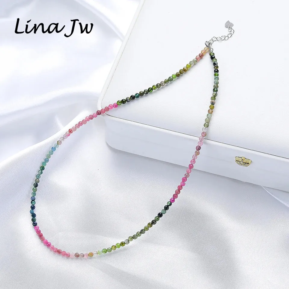 3mm Natuursteen Toermalijn Handwerk Ketting voor Vrouwen Gift Bruiloft Sieraden 925 Sterling Zilveren Choker 240104