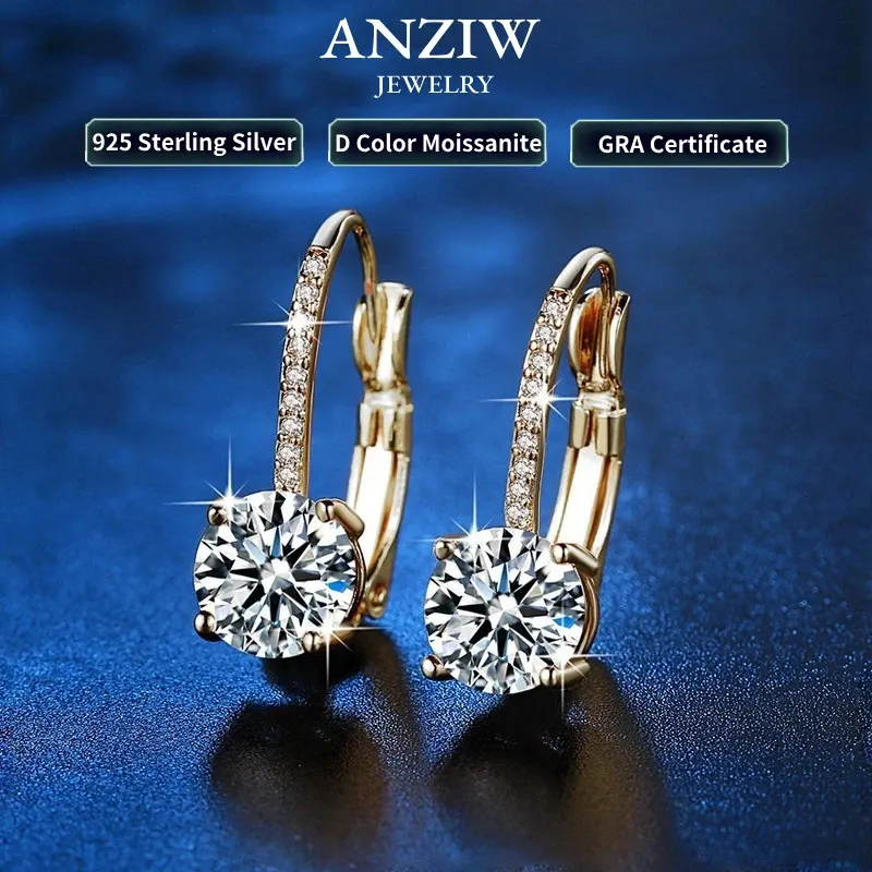 Trendy 14k Gold Plated Earrings Silver Hoops 925 Dingle Earrings for Women Spak Back Earring Drop Girls Jewely 240104