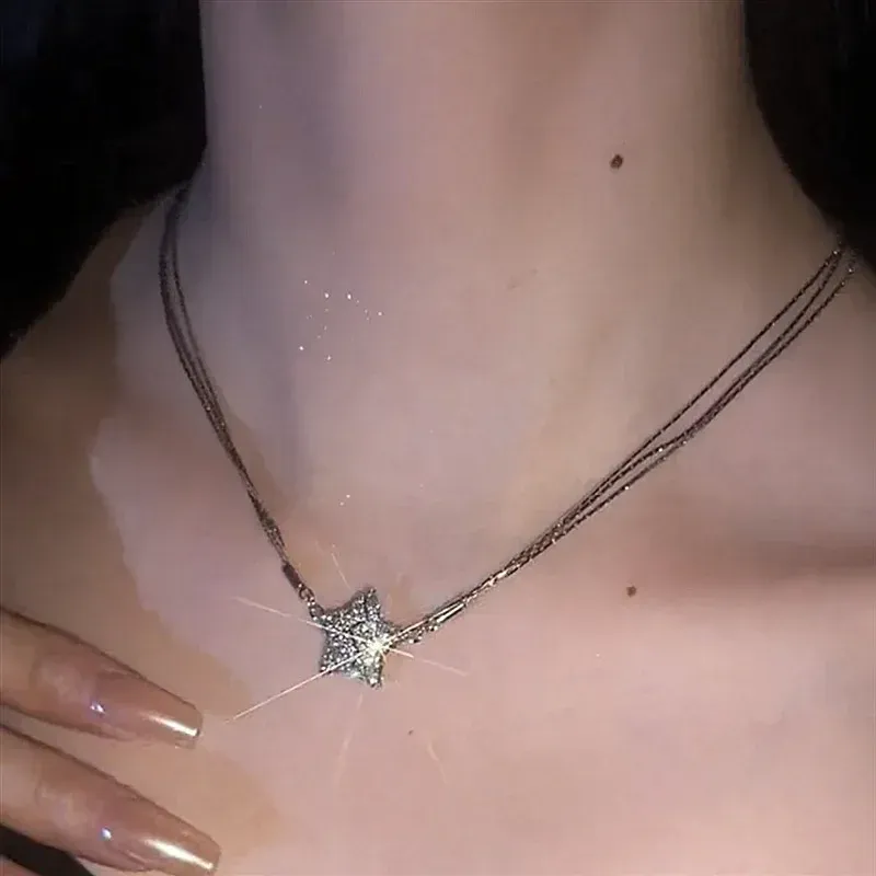 Micropaved zirkon vijfpuntige ster magnetisch 14k witgouden ketting vrouwen creatief gepersonaliseerde dagelijkse accessoires feest sieraden verjaardagscadeaus