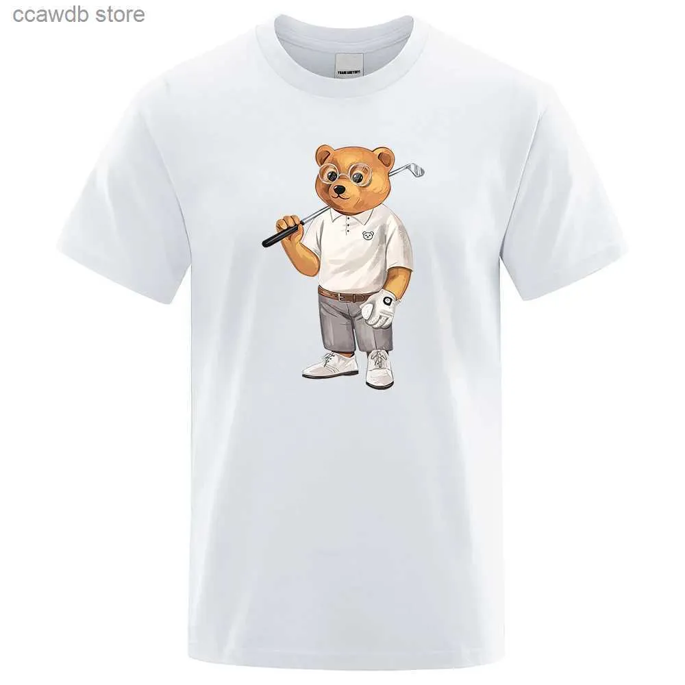 Camisetas para hombres Gentleman Teddy Bear Jugando Hombres Camisetas Verano Algodón Sudor Camisetas Transpirable Ropa suelta Hip Hop Street Manga corta T240105