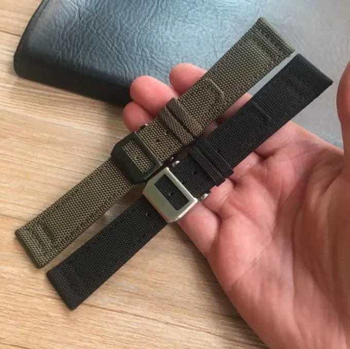 Merjujust 20mm 21mm 22mm Green Black Nylon Leather Watch Strap Canvas Watch Band för IWC Portugieser Chronogra Mark Armband H09154338103