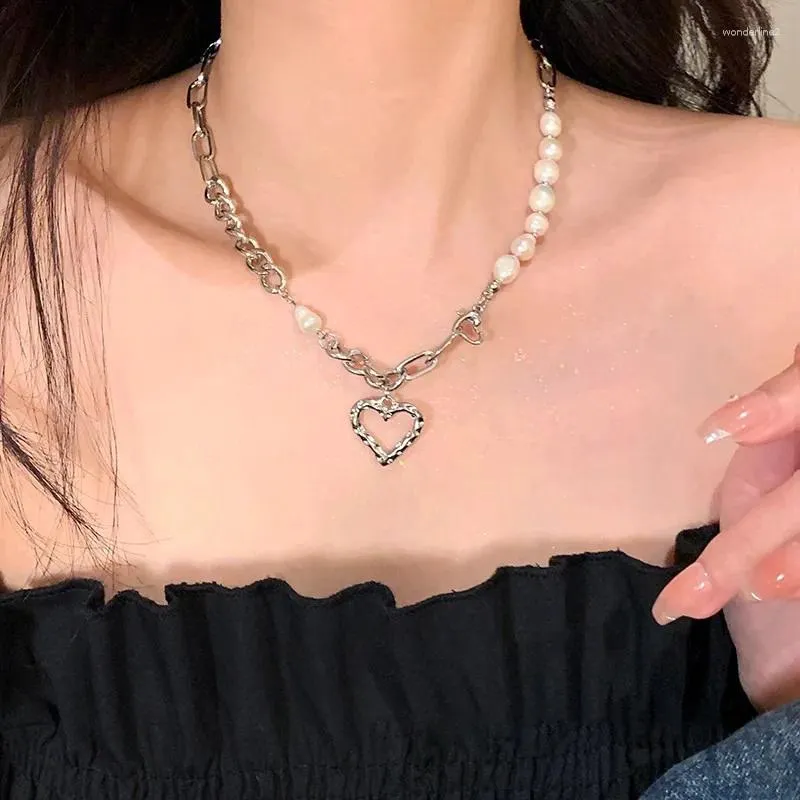 Chaines 925 Collier en argent sterling perle coeur aime le punk irrégulier géométrique pour les femmes bijoux girls gouttes en gros en gros