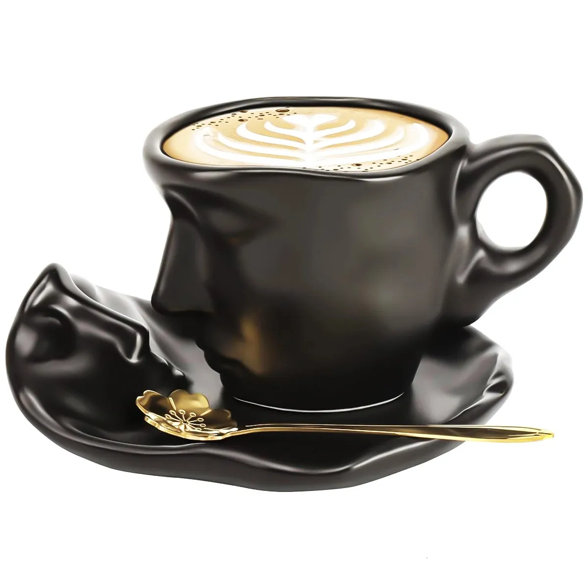 Leeseph Coffee Cup and Saucer Set z łyżką ceramiczną całowanie para unikalna herbata walentynki kreatywny prezent 240104