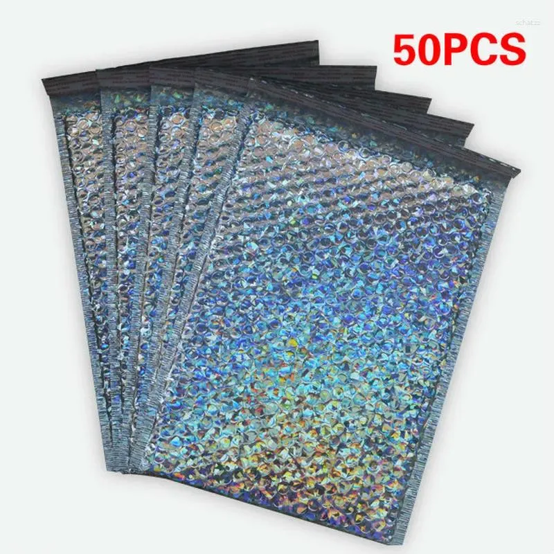 Décorations de Noël 50pcs Laser Silver Mailing Enveloppe Sacs Étanche Courrier Bubble Mailers Enveloppes rembourrées Sac Paquet