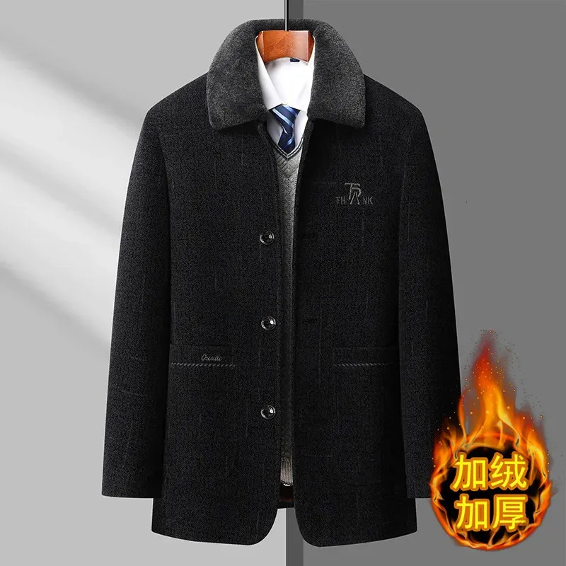 95KG 4XL Heren Chenille Fleecevoering Jas Smart Casual Jas Zakenman Winter Uitloper Papa Dikke Wollige MidLong 8815 240105