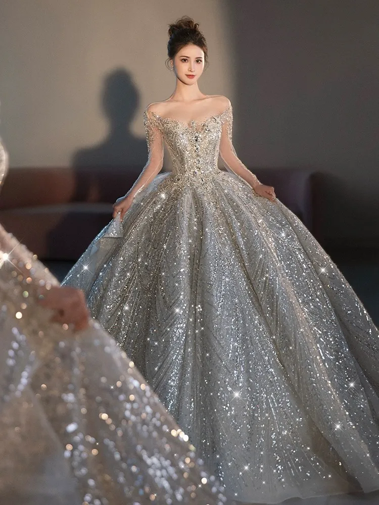 Luxurious Plus Size Ball Dresses 2024 Designer Bling Shiny Appliques Crystals V Neck Bridal Gown Wedding Gowns Rhinestone Vintage Robe De Mariage 403