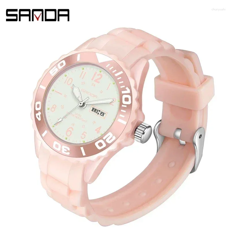 Wristwatches SANDA Ladies Wrist Watches Dress Blue Watch Women Silicone Strap Clock With Day Montre Femme 1053