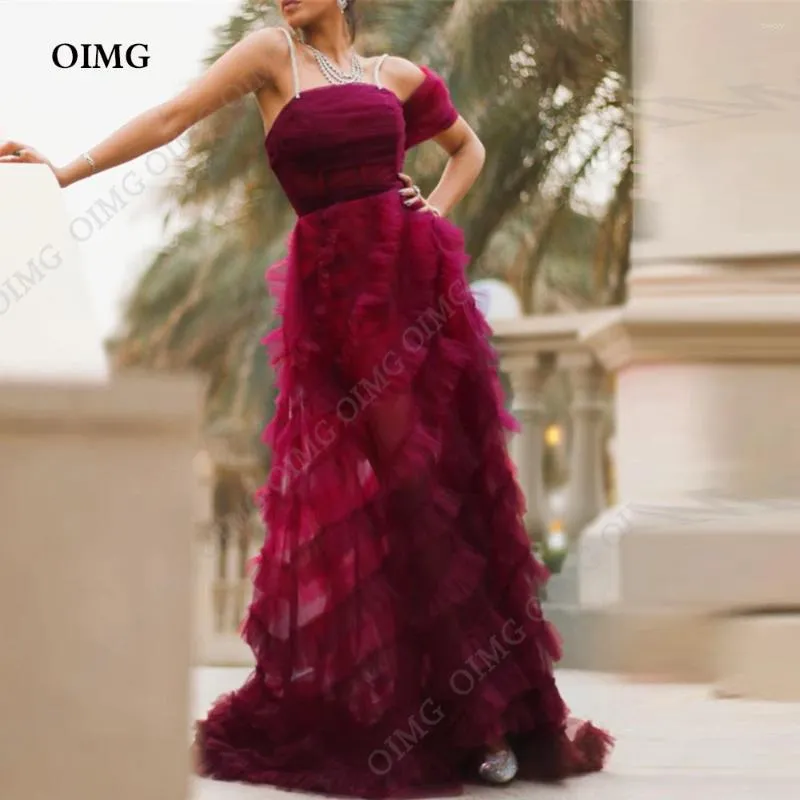 Robes de soirée 2024 arabe Aso Ebi Tulle à plusieurs niveaux bal épaule froncée soirée robe formelle robes de réception