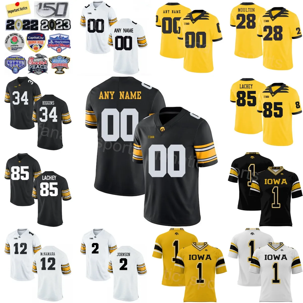 Équipe de football universitaire Iowa Hawkeyes Jerseys College 12 Cade McNamara 2 Kaleb Johnson 85 Luke Lachey 34 Jay Higgins 28 Kamari Moulton 83 Erick Équipe entièrement cousue